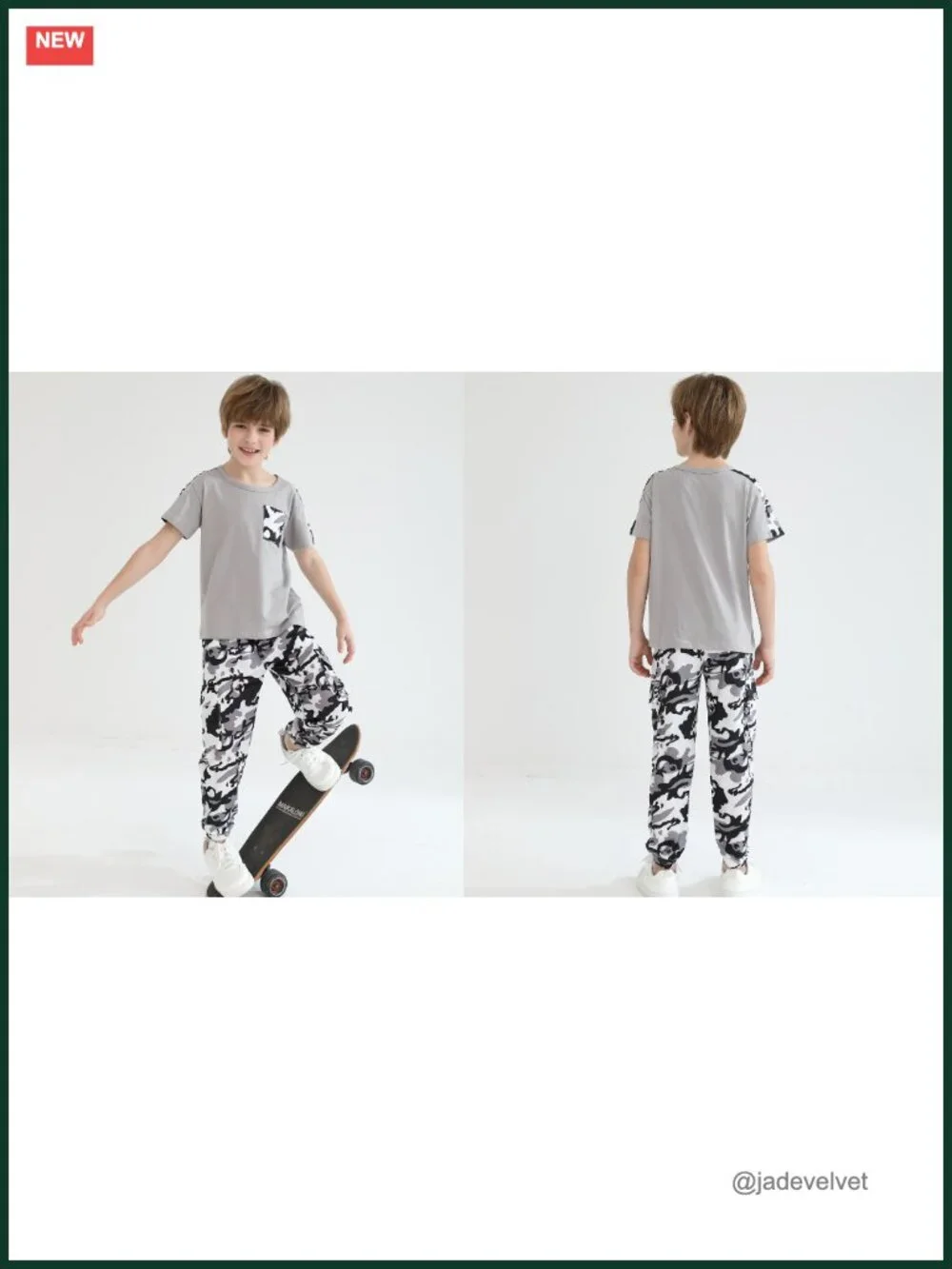 Boys 2PC Outfit Set Short Sleeve Tee Camo Cargo Pants Tracksuit